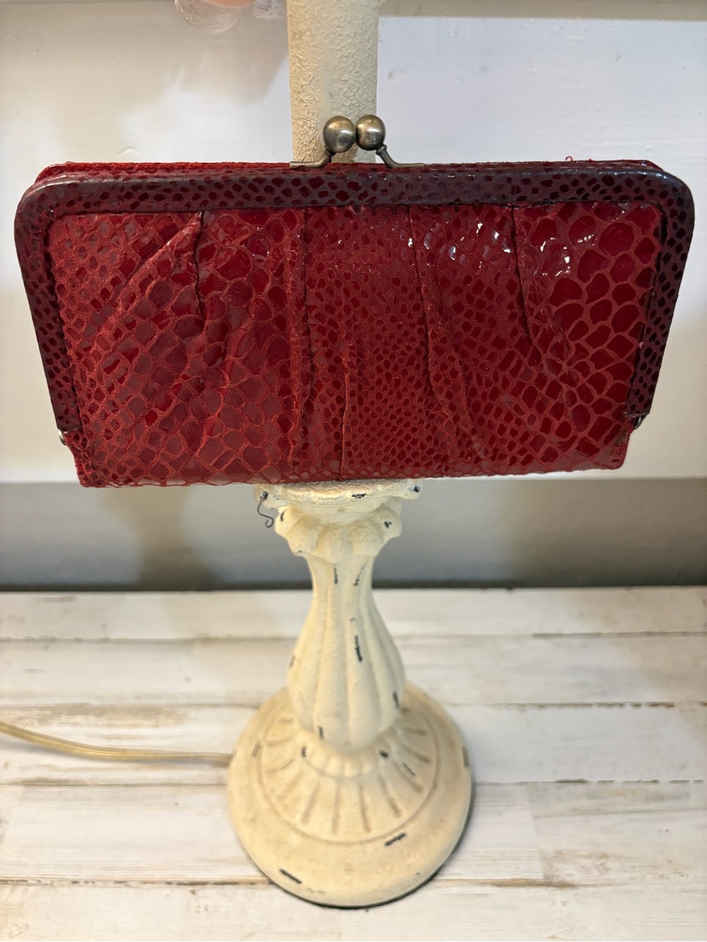 Classic Red Snake-Embossed Kiss-Lock Wallet
